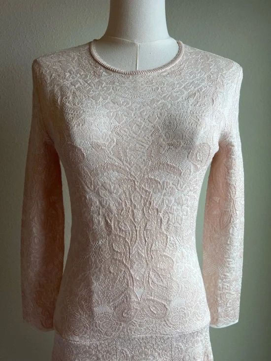 Alexander McQueen Pale Blush Lace Long-Sleeve Mini Dress - Picture 2 of 9